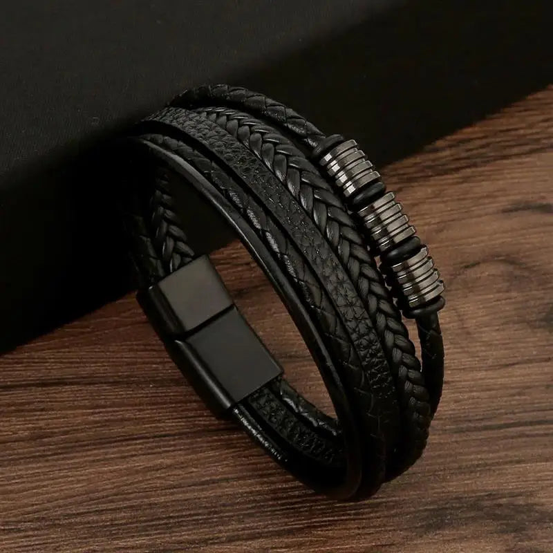 "Braided Leather / Beaded" Bracelet for Men