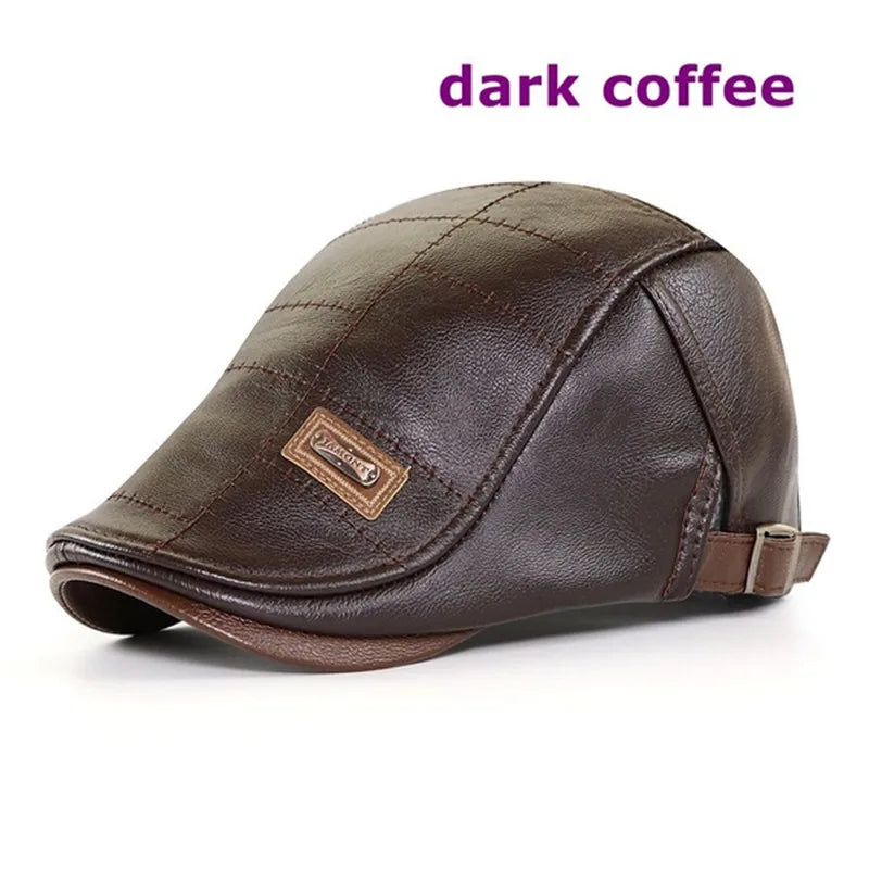 PU Leather Cap Men Ivy Cap Planas Duckbill Visor Hat Winter Autumn Warm Flat Caps Vintage Man Boinas Gatsby Hats