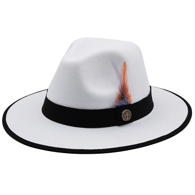 Two-tone "Panama style" Fedora Hat w/ feather accent
