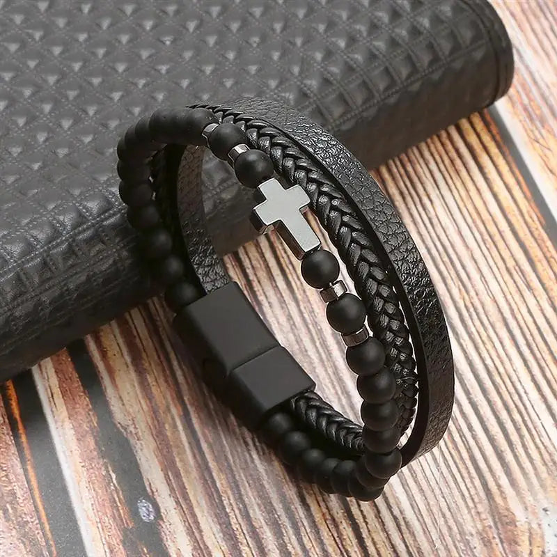 "Braided Leather / Beaded" Bracelet for Men