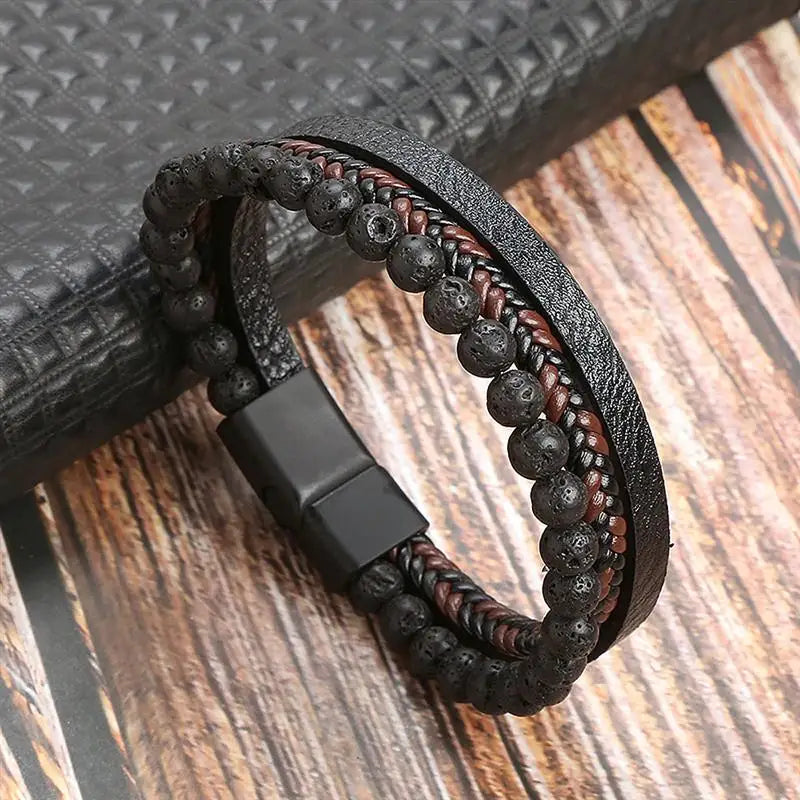"Braided Leather / Beaded" Bracelet for Men