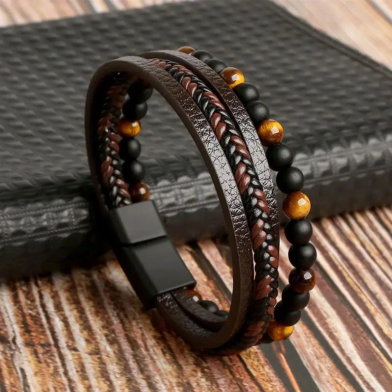 "Braided Leather / Beaded" Bracelet for Men