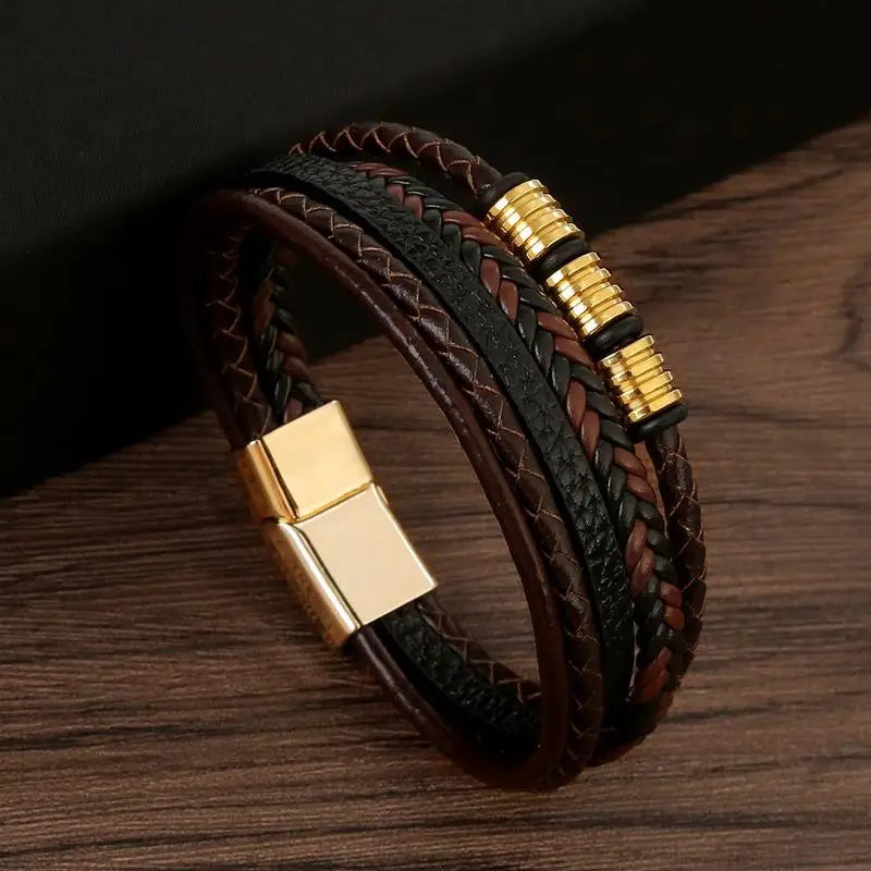 "Braided Leather / Beaded" Bracelet for Men