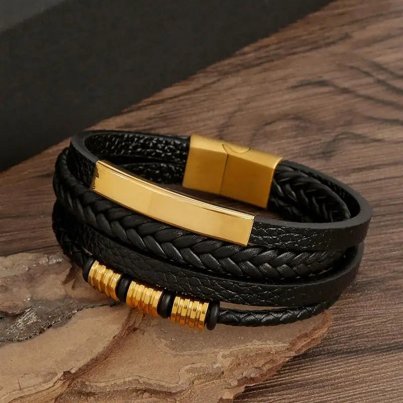 "Braided Leather / Beaded" Bracelet for Men