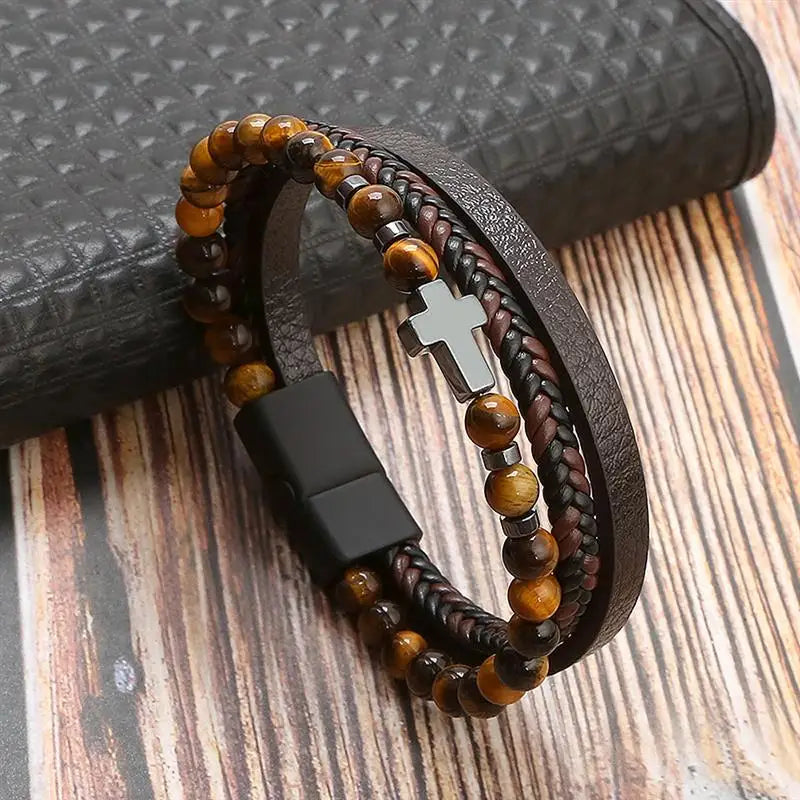 "Braided Leather / Beaded" Bracelet for Men