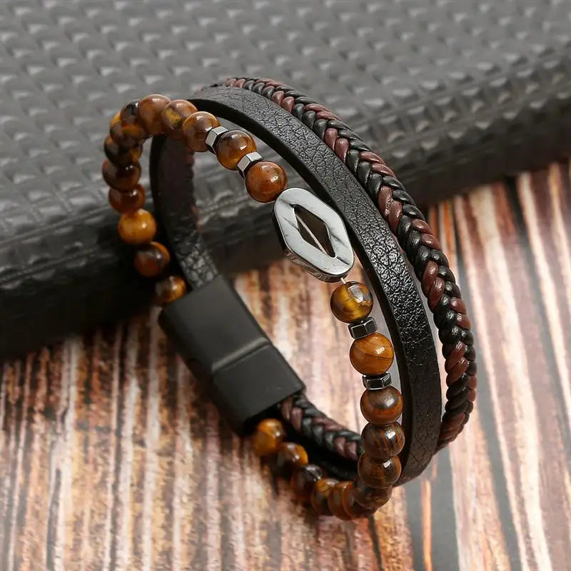 "Braided Leather / Beaded" Bracelet for Men