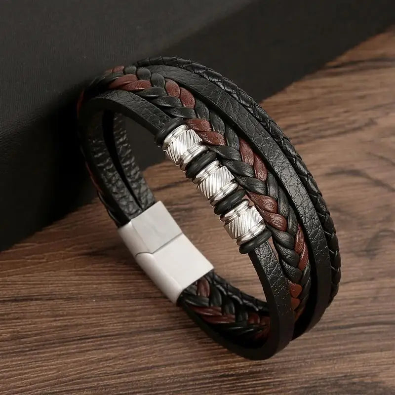 "Braided Leather / Beaded" Bracelet for Men