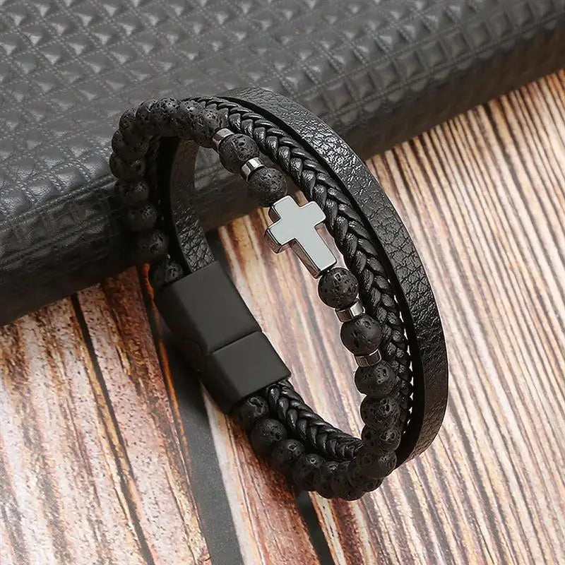 "Braided Leather / Beaded" Bracelet for Men