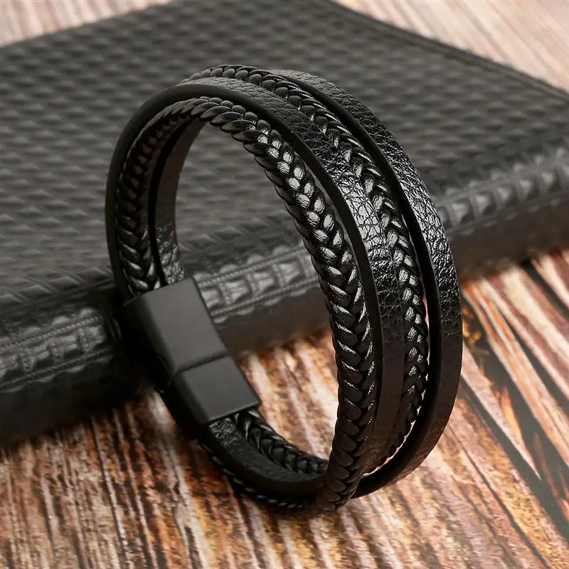 "Braided Leather / Beaded" Bracelet for Men