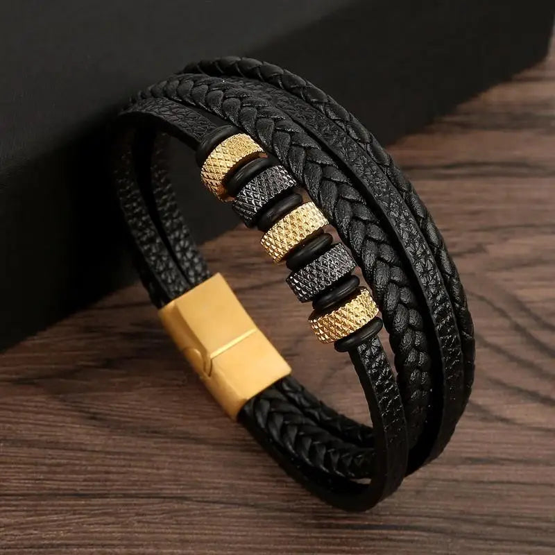 "Braided Leather / Beaded" Bracelet for Men