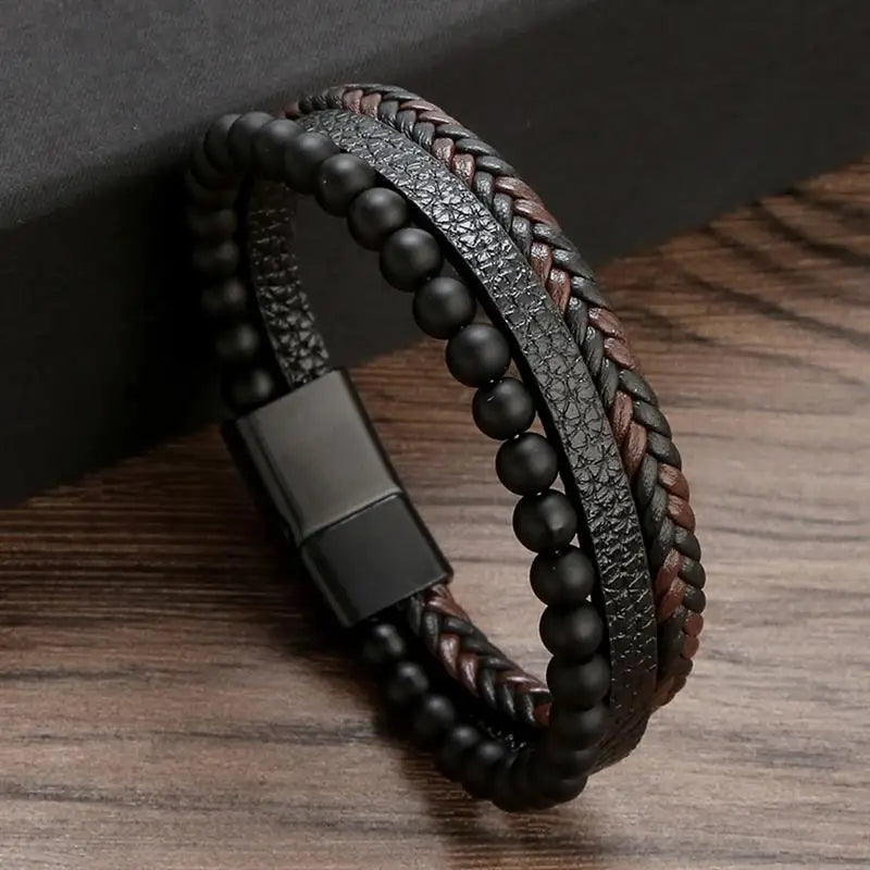 "Braided Leather / Beaded" Bracelet for Men