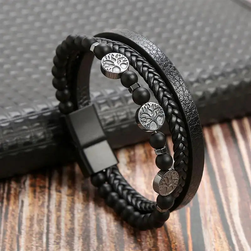 "Braided Leather / Beaded" Bracelet for Men