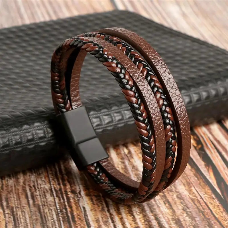 "Braided Leather / Beaded" Bracelet for Men