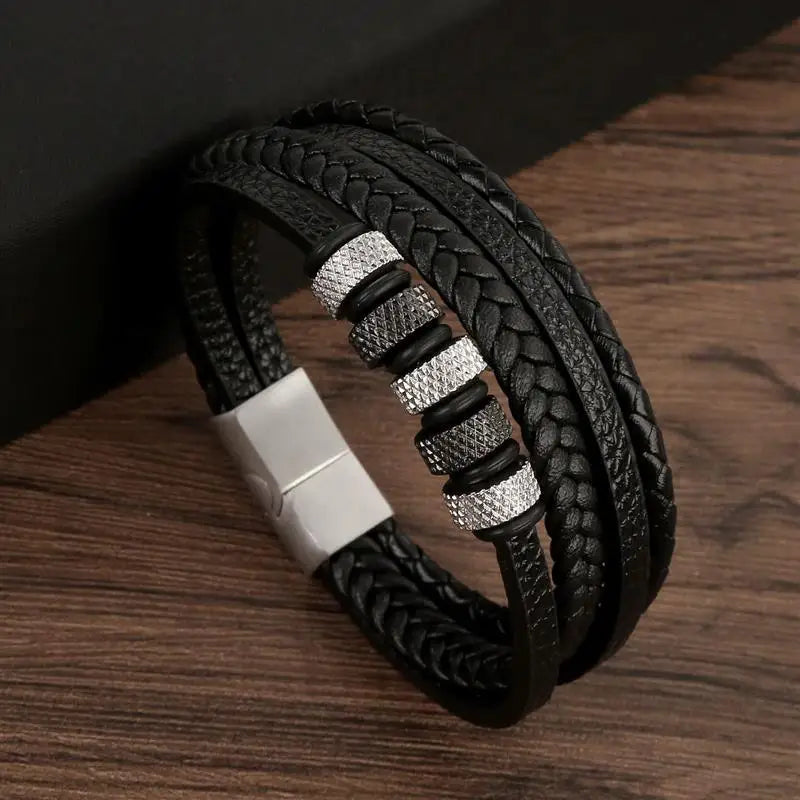 "Braided Leather / Beaded" Bracelet for Men