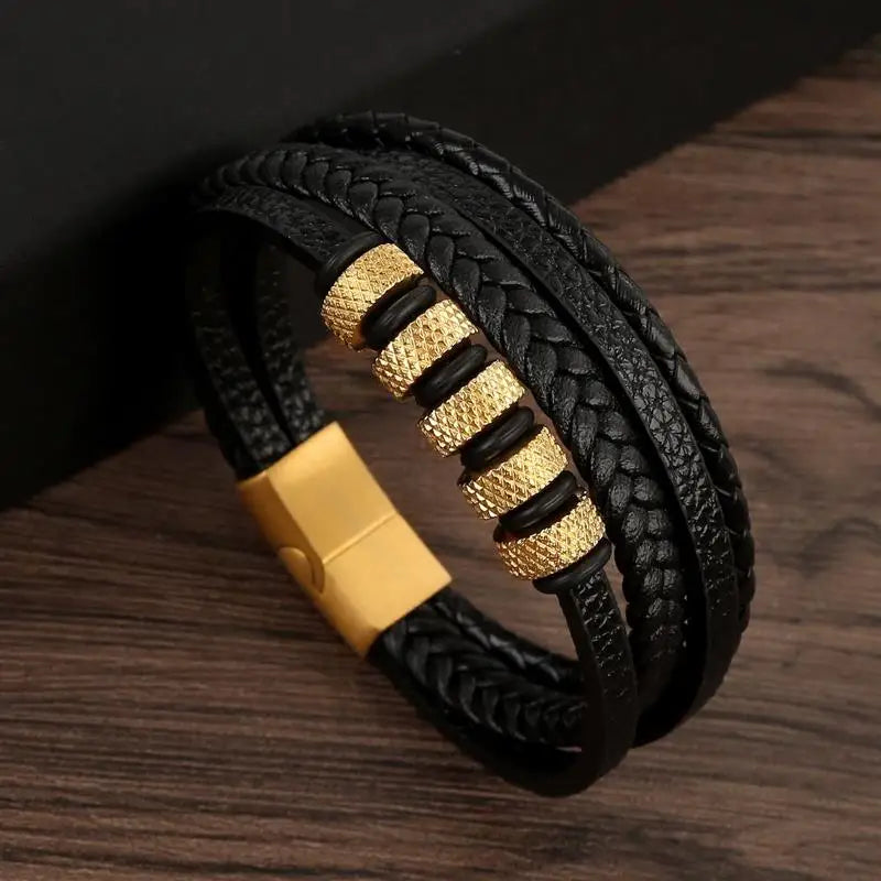 "Braided Leather / Beaded" Bracelet for Men