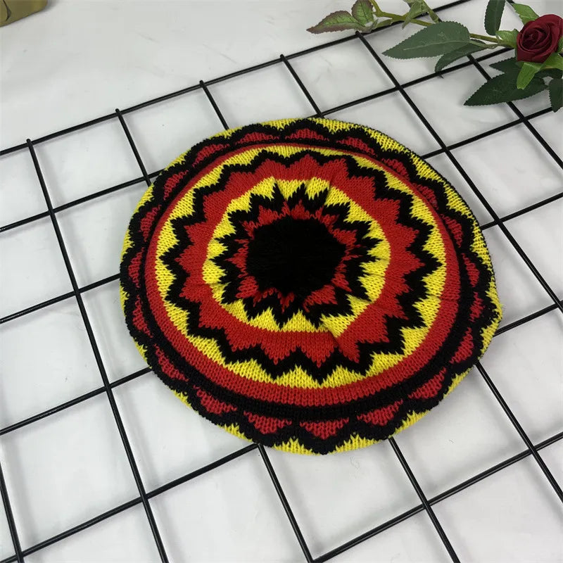 Hand Crocheted Wool Knit Jamaican Color Beanie