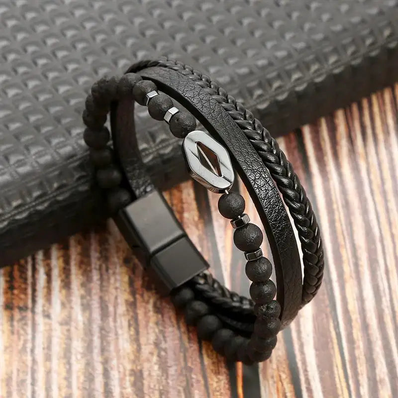 "Braided Leather / Beaded" Bracelet for Men