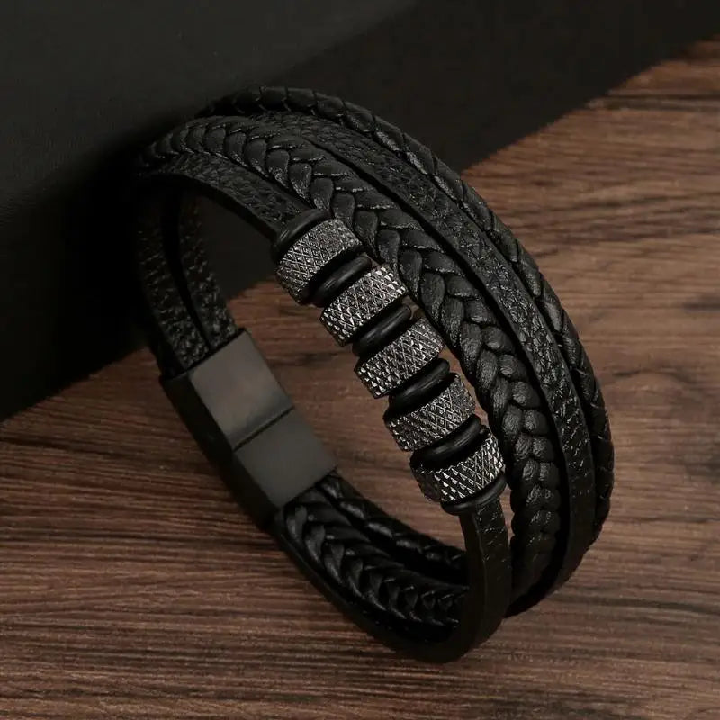 "Braided Leather / Beaded" Bracelet for Men