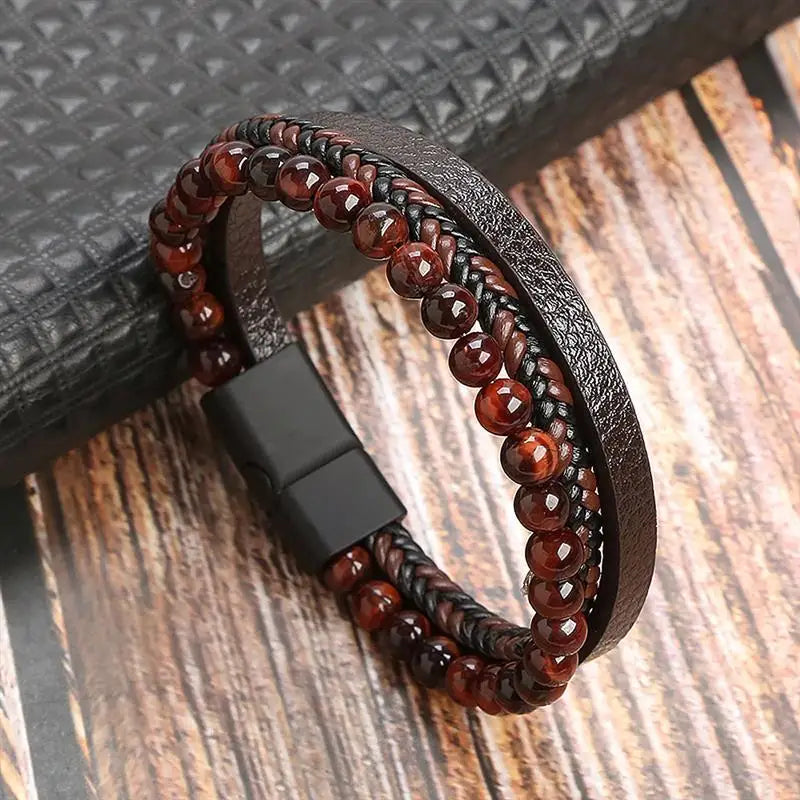 "Braided Leather / Beaded" Bracelet for Men