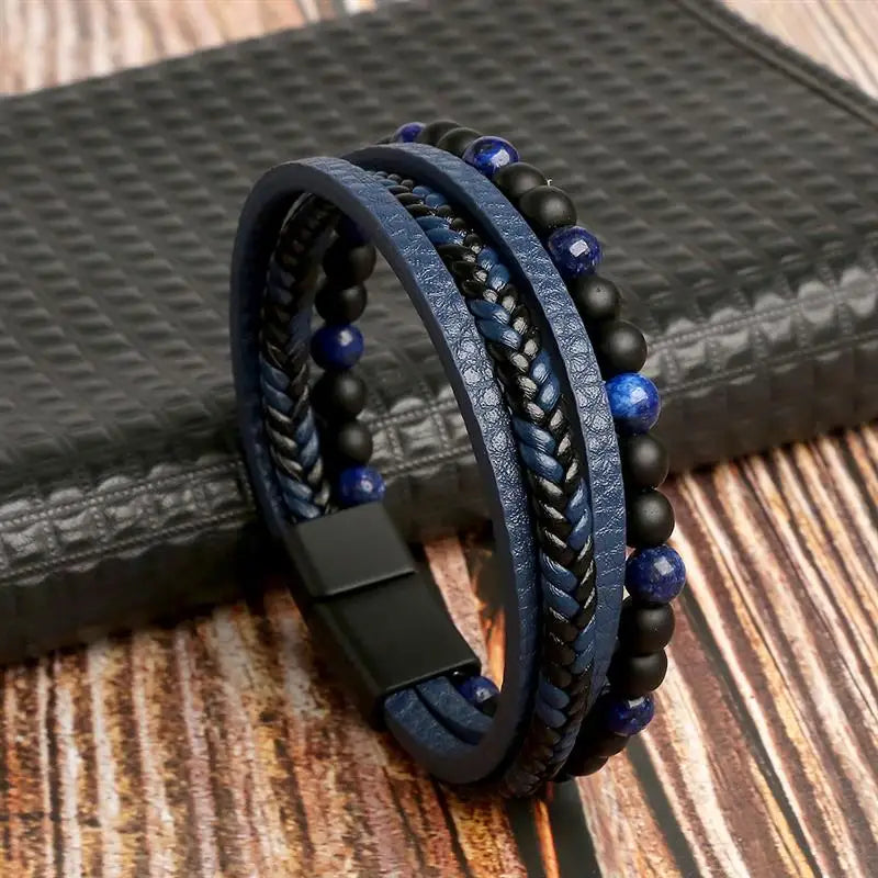 "Braided Leather / Beaded" Bracelet for Men