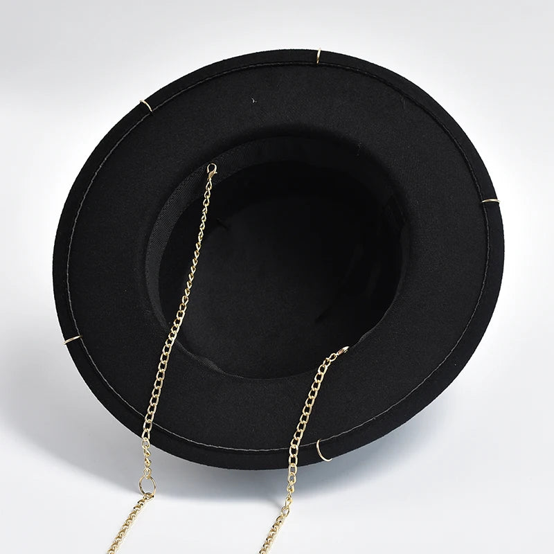 "New Fashion" Fedora Hat w/ Metal Chain Decor