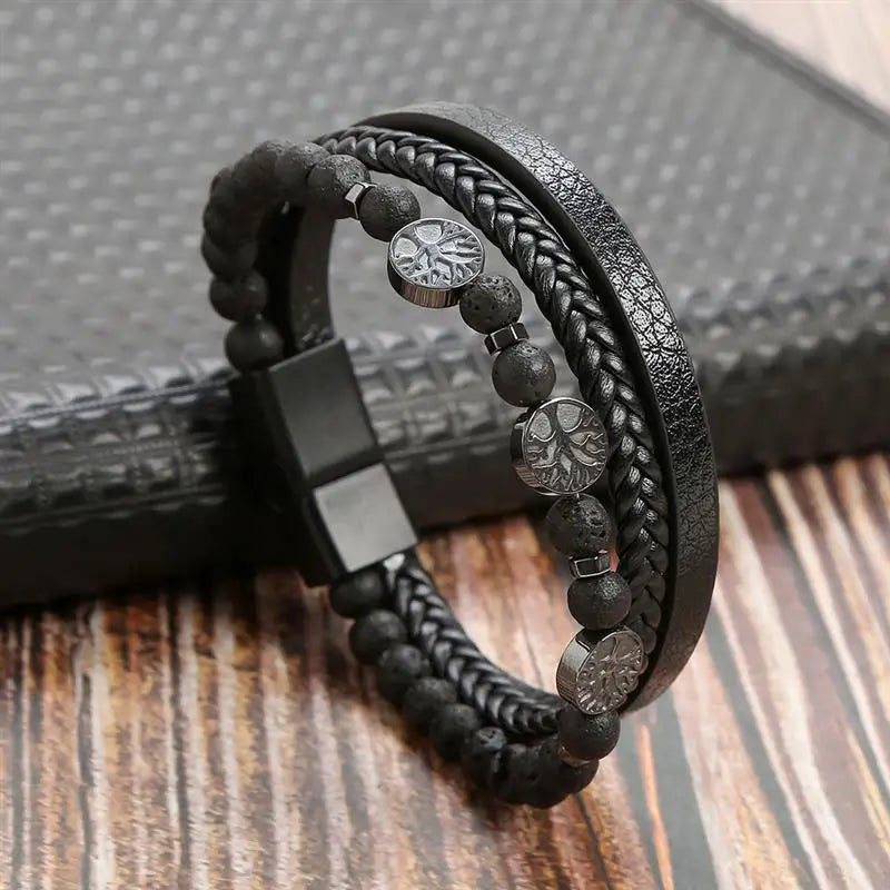 "Braided Leather / Beaded" Bracelet for Men