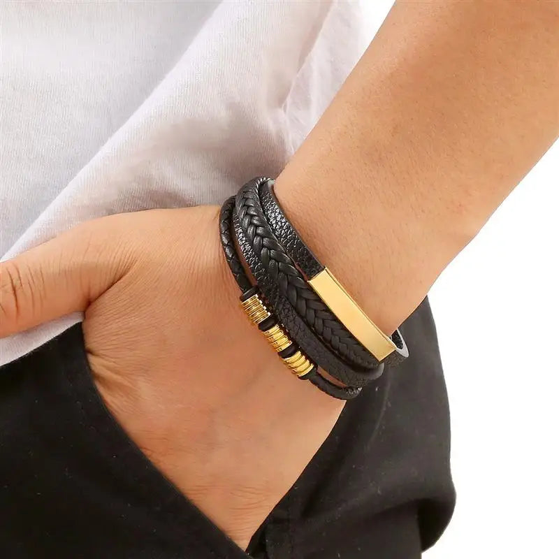 "Braided Leather / Beaded" Bracelet for Men