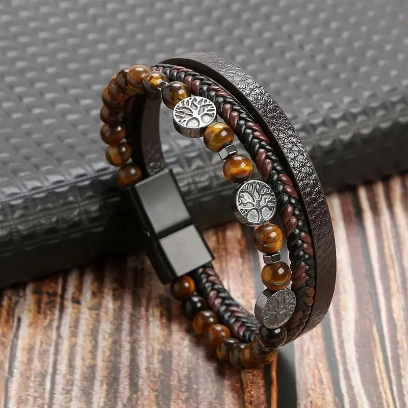 "Braided Leather / Beaded" Bracelet for Men