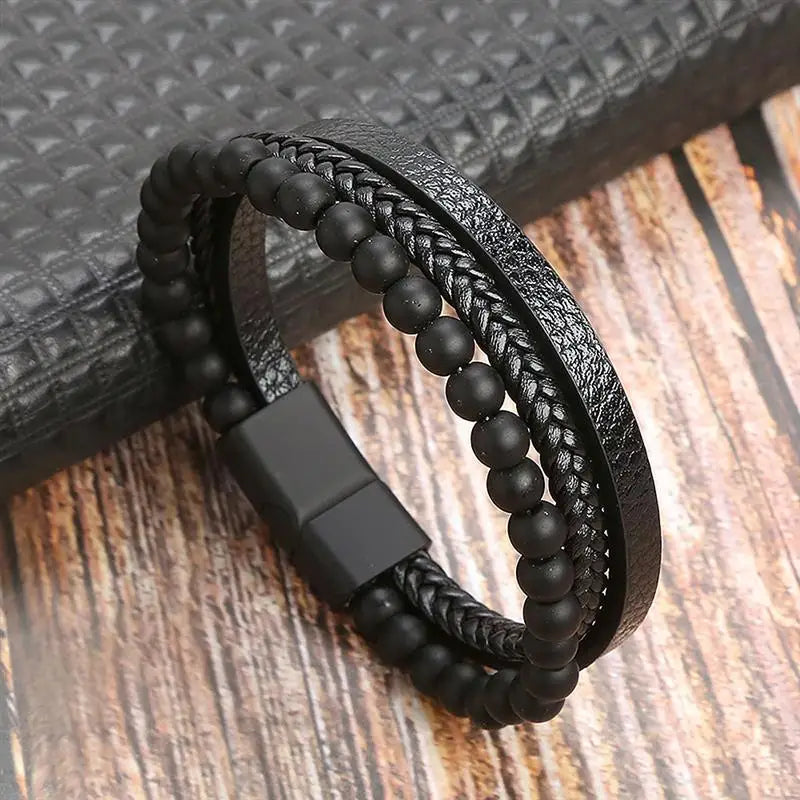 "Braided Leather / Beaded" Bracelet for Men
