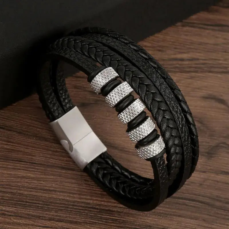 "Braided Leather / Beaded" Bracelet for Men