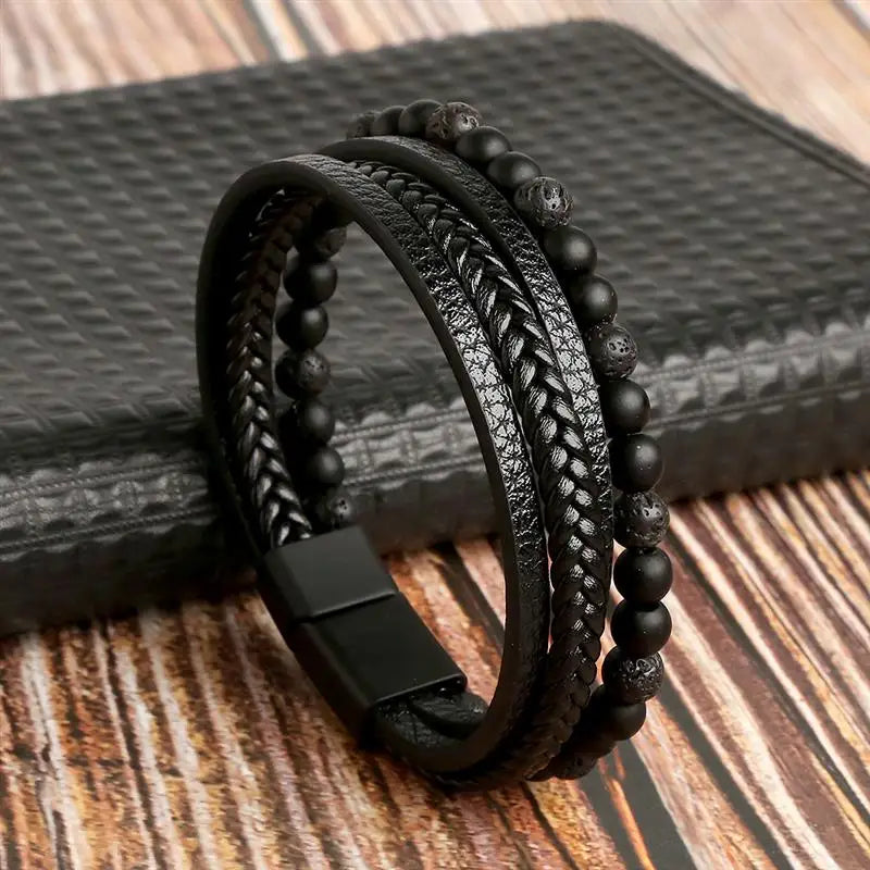 "Braided Leather / Beaded" Bracelet for Men