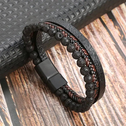 "Braided Leather / Beaded" Bracelet for Men
