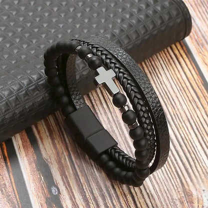 "Braided Leather / Beaded" Bracelet for Men