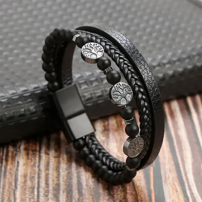 "Braided Leather / Beaded" Bracelet for Men