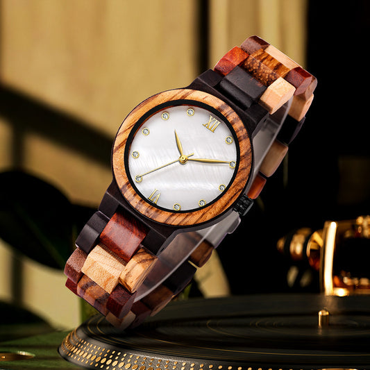 Ladies Watch - "Pearl Shell"  w/ woodgrain band