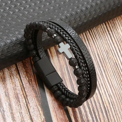 "Braided Leather / Beaded" Bracelet for Men